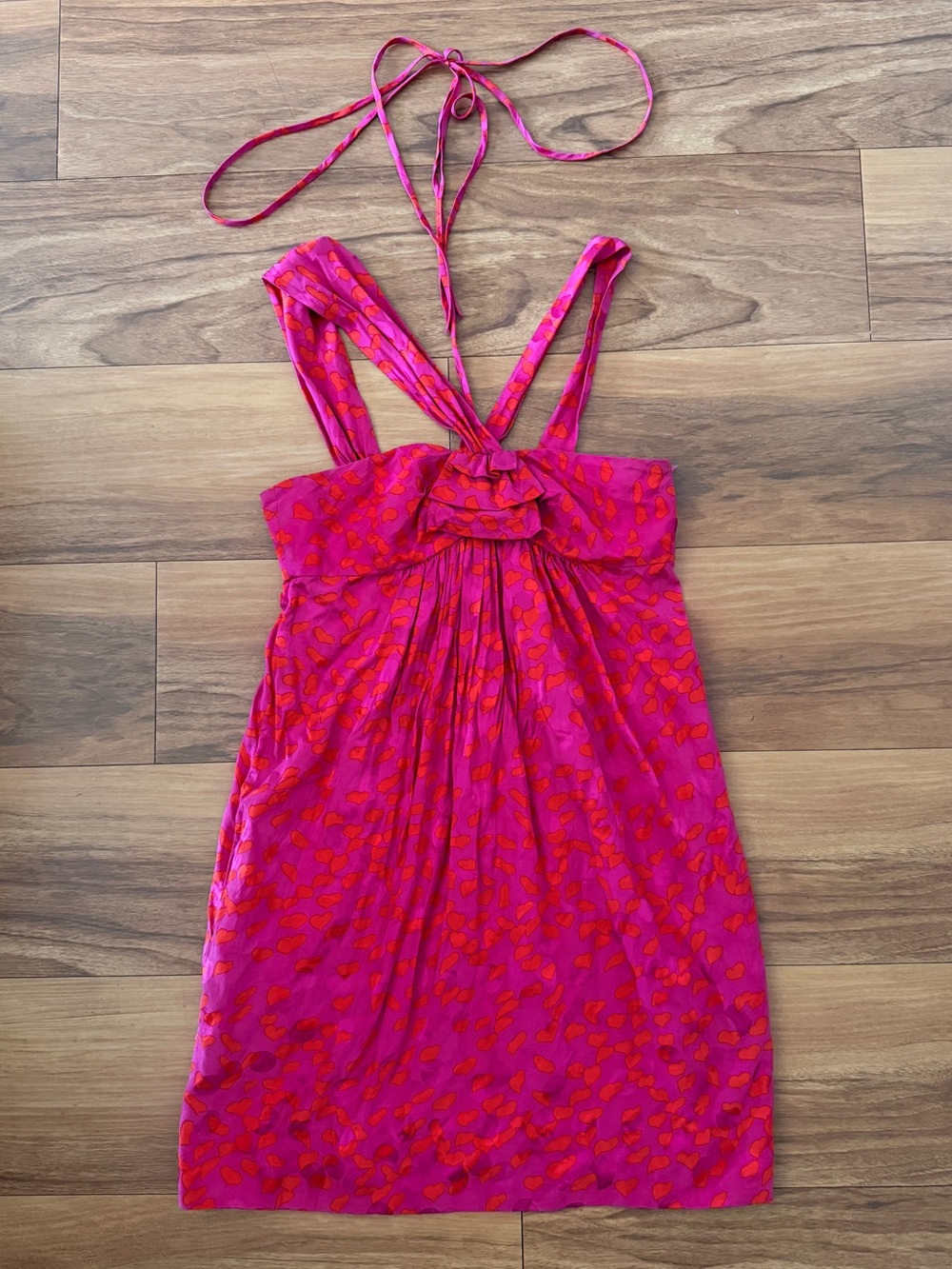 Marc by Marc Jacobs Hearts Print Halter Silk Dress Fuchsia Pink. Small